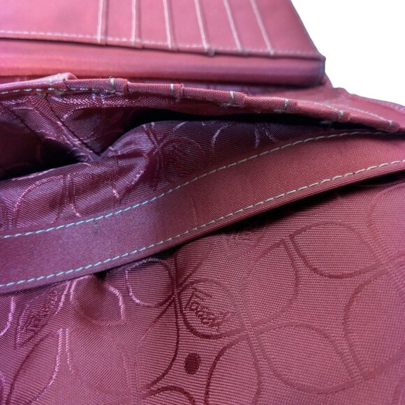 Fossil Genuine Leather Wallet Red Tri Fold 12 Card Slots Checkbook Flawed READ - Picture 12 of 16